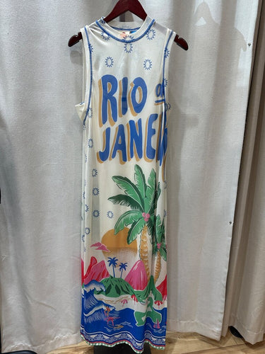 Farm Rio for Anthropologie Rio Graphic Mesh Maxi Dress sz S