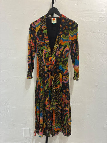 Farm Rio Tropical Cross-Stitch Long Sleeve Maxi Dress sz XS