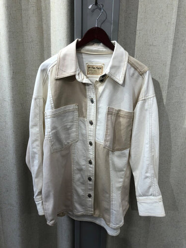 We The Free Colorblock Patchwork Denim Shirt sz S