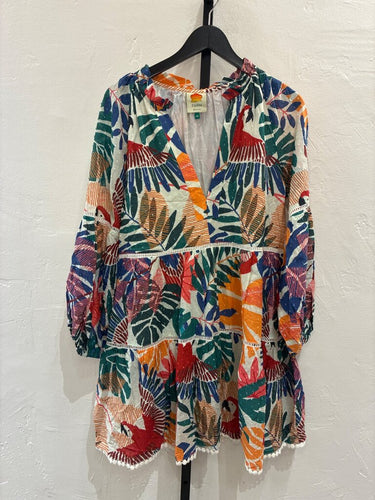 Farm Rio Tropical Parrot Print Mini Dress sz XS