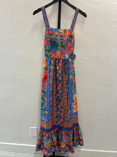 Farm Rio Floral Print Tie-Back Maxi Dress sz XS