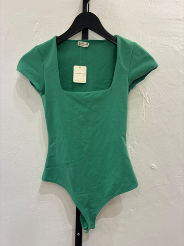 Free People Intimately Green Square Neck Short Sleeve Bodysuit sz XS/TP