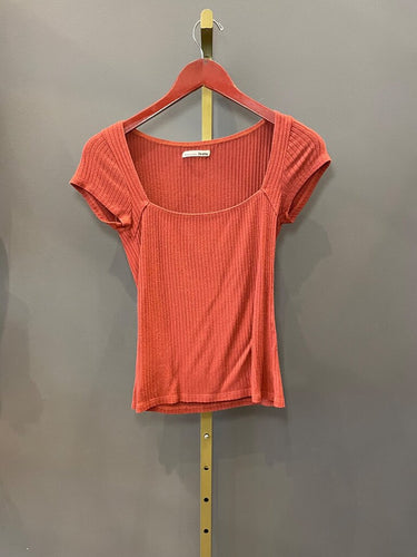 Reformation Jeans Ribbed Square Neck Short Sleeve Top sz S
