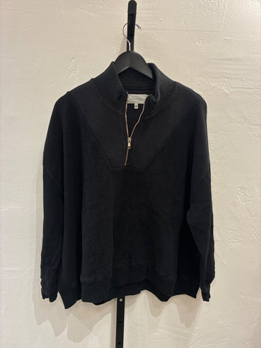 The Great. Black Mixed-Media Quarter-Zip Fleece Pullover sz 3