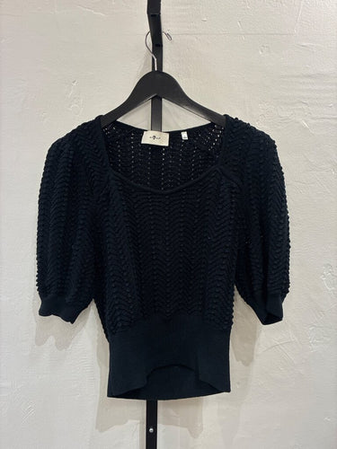 7 For All Mankind Black Textured Knit Short Sleeve Top sz L
