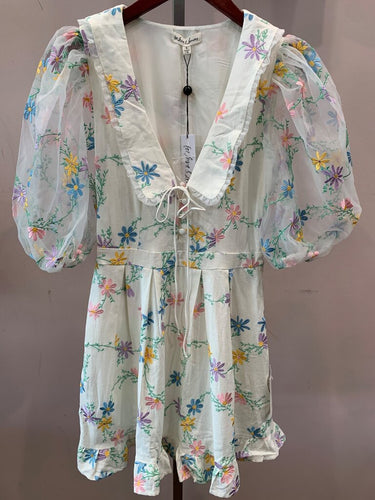 For Love & Lemons Embroidered Floral Mini Dress sz S