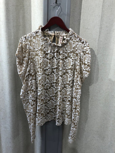 Dolan Left Coast Collection White Lace Puff Sleeve Mock Neck Top sz 1X