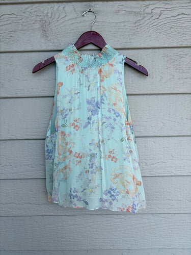 Alice + Olivia Floral Smocked High-Neck Sleeveless Top sz L