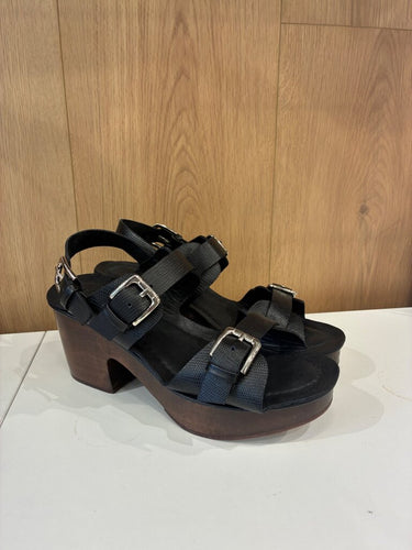 Rachel Comey Black Leather Buckled Wood Platform Sandals sz 8
