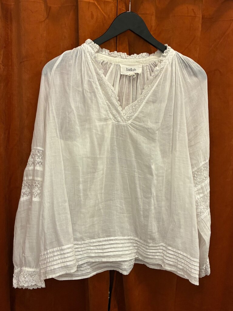 ba&sh White Lace-Trim Long Sleeve Blouse sz M