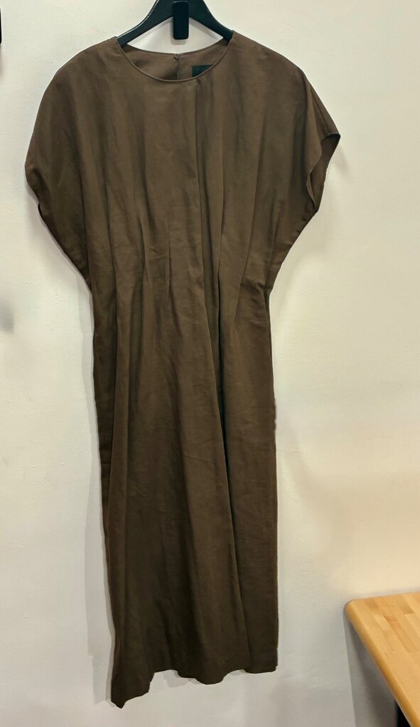 Zara Brown Pleated Cap Sleeve Midi Dress sz L