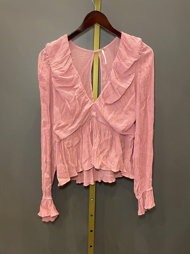 Free People Crinkled Ruffled Open-Back Long Sleeve Top sz M