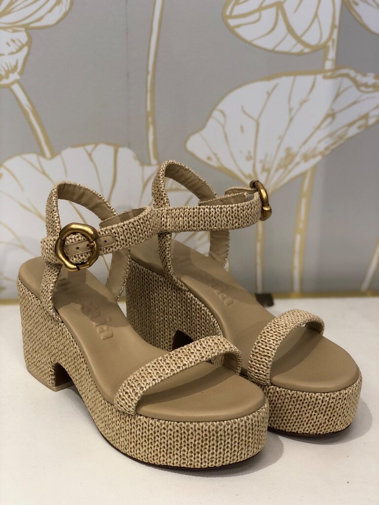 Cult Gaia Woven Raffia Platform Sandals sz 38 1/2