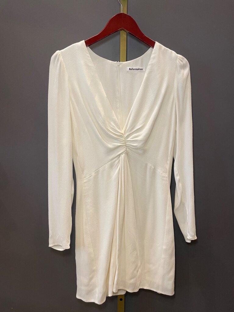 Reformation White Long Sleeve Twist-Front Mini Dress