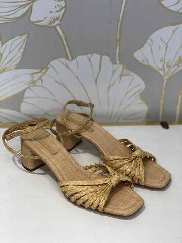 Loeffler Randall Mairead Braided Raffia Block Heel Sandals sz 9