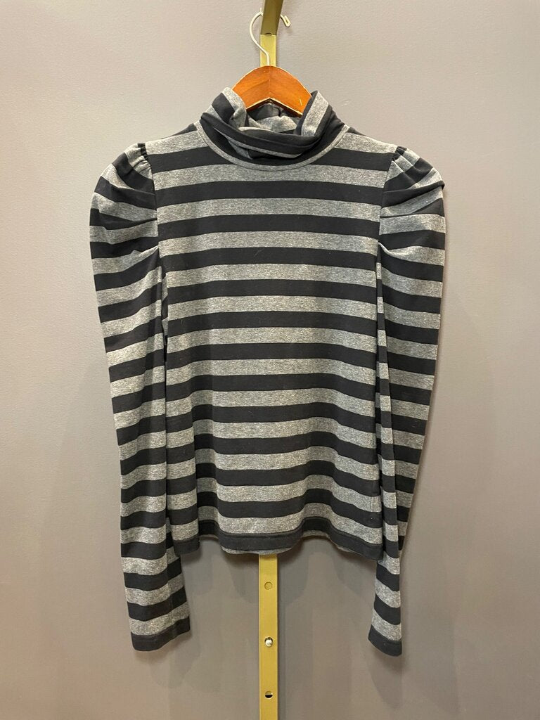 Rebecca Minkoff Striped Puff-Sleeve Mock Neck Top sz S
