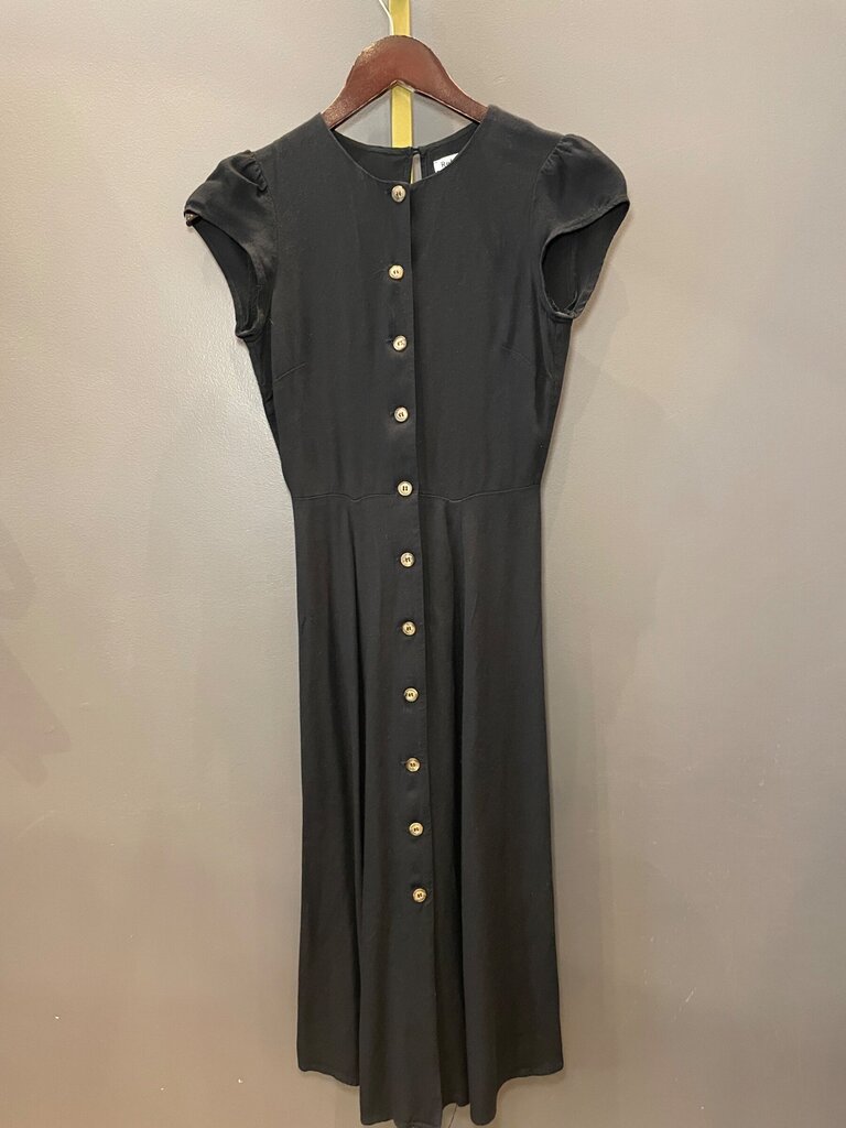 Reformation Black Button-Front Cap-Sleeve Midi Dress sz 0