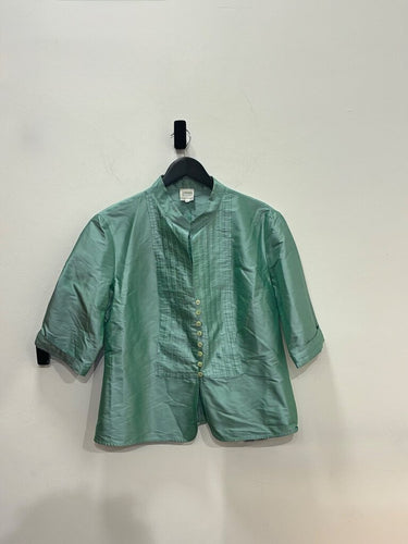 Armani Collezioni Pleated Silk Short Sleeve Top sz 12