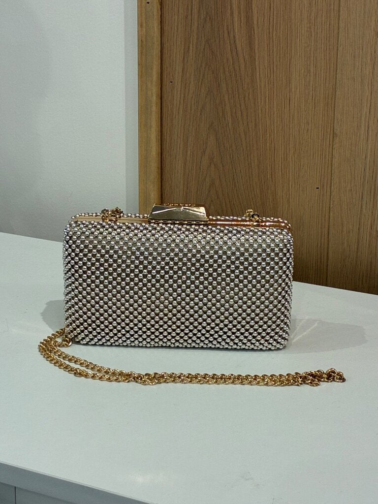 Olga Berg Metallic Beaded Clasp Clutch