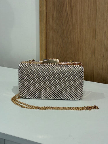 Olga Berg Metallic Beaded Clasp Clutch