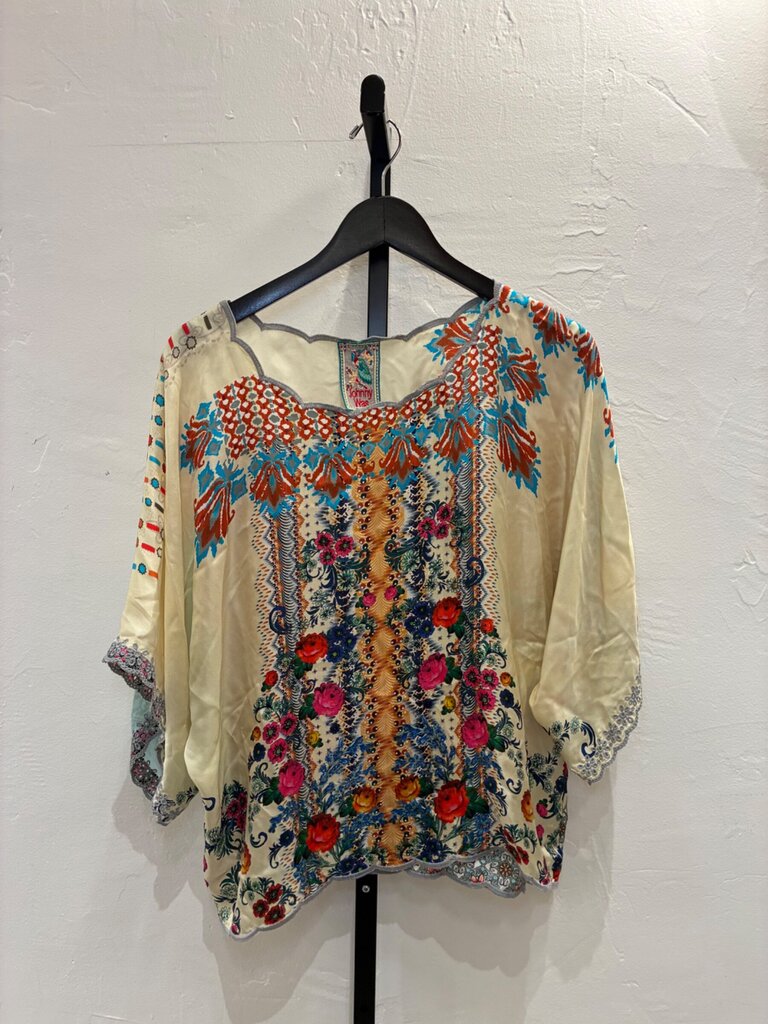 Johnny Was Silk Printed Kimono Top sz S