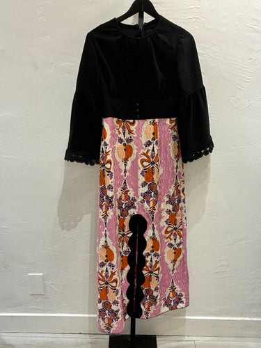 Anna Sui Bell-Sleeve Scalloped Cutout Maxi Dress sz 6