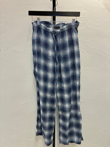 James Perse Blue Plaid Wide-Leg Drawstring Pants sz 1
