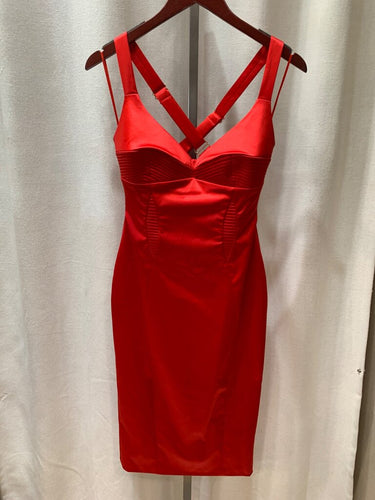 Murmur Red Satin Corset Midi Dress sz 40