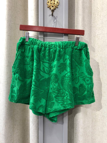 Farm Rio Green Tropical Terry Cloth Elastic Waist Shorts sz M