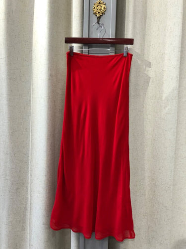 Reformation Red Lace-Trim Midi Skirt sz 8