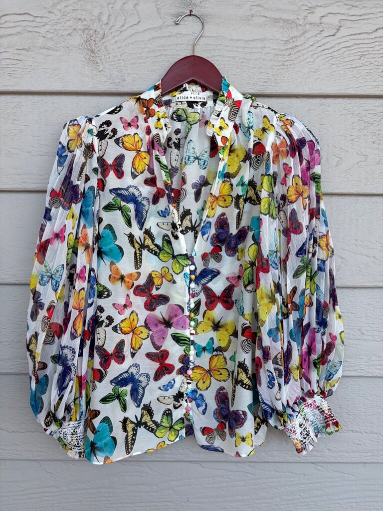 Alice + Olivia Willis Butterfly Print Blouse sz L/G