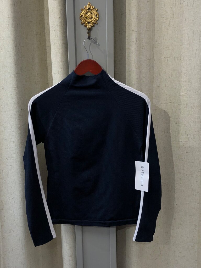Athleta Navy Blue Ribbed Mock Neck Long Sleeve Top sz M