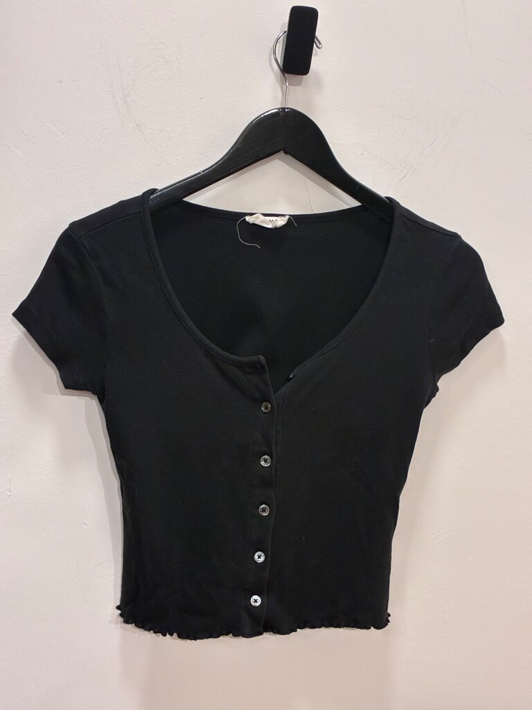 FRAME Ribbed Button-Front Short Sleeve Top sz S