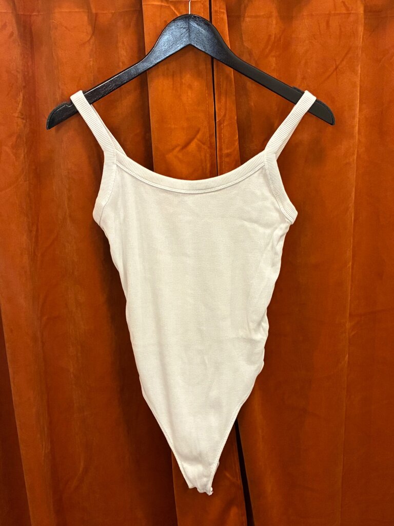 Everlane White Organic Cotton Ribbed Scoop Neck Bodysuit sz S