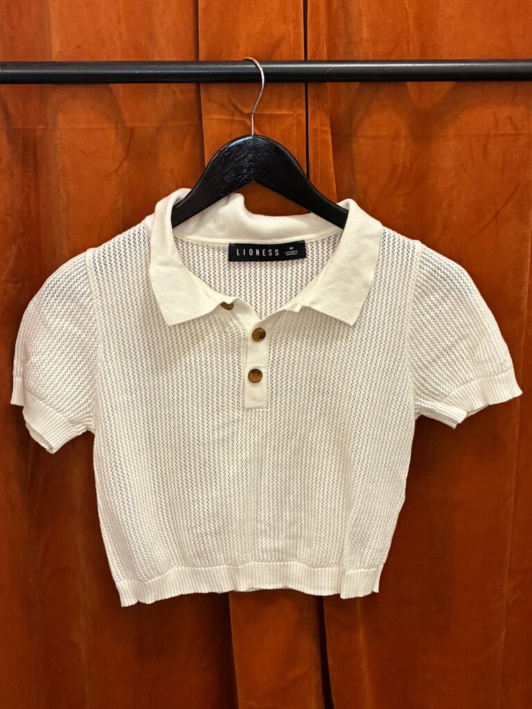 Lioness Off-White Knit Short Sleeve Polo Top sz M