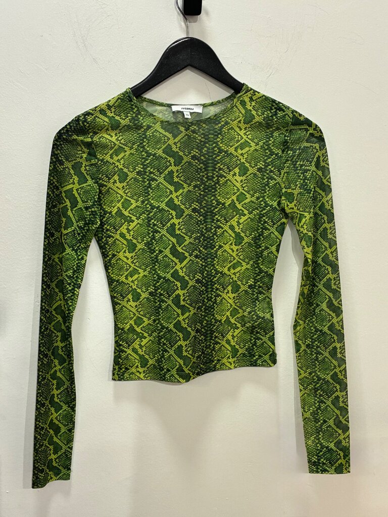 Miaou Green Snakeskin Mesh Long Sleeve Top sz XS
