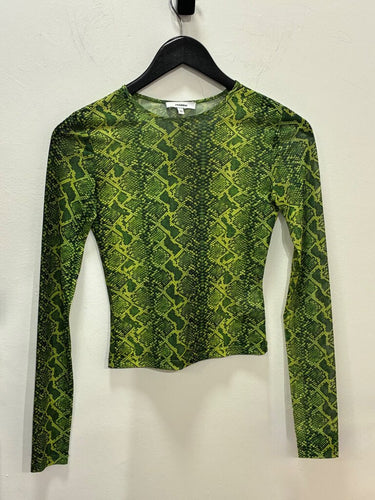 Miaou Green Snakeskin Mesh Long Sleeve Top sz XS
