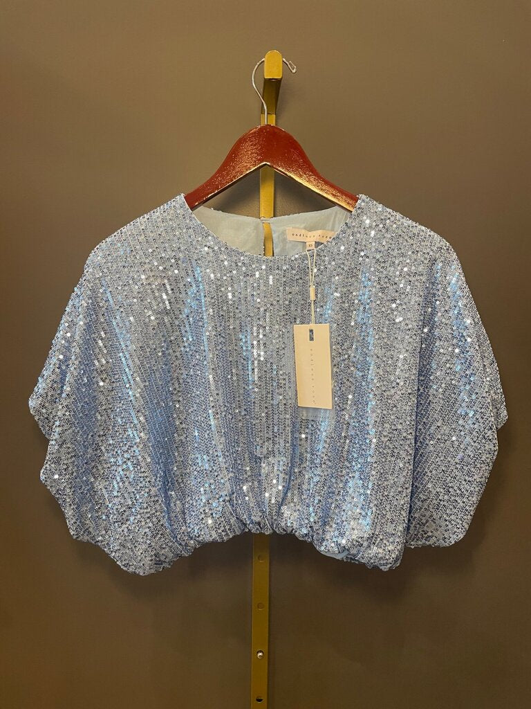 Endless Rose Light Blue Sequined Crop Top sz XS