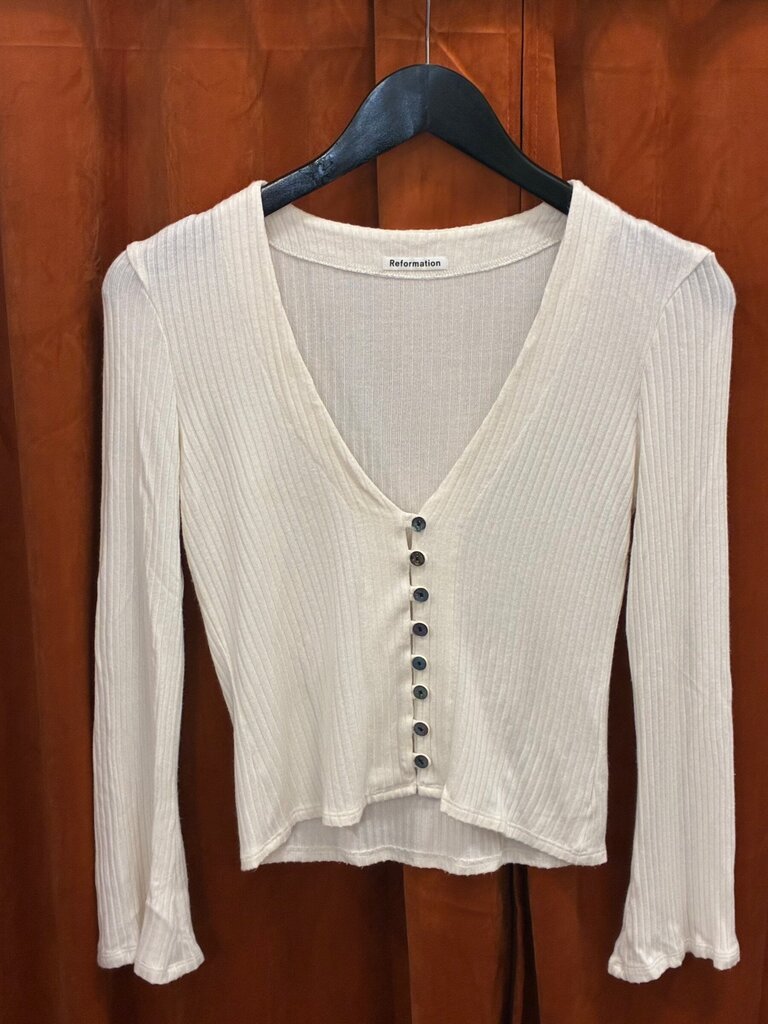 Reformation Ribbed V-Neck Button-Front Cardigan Top sz M