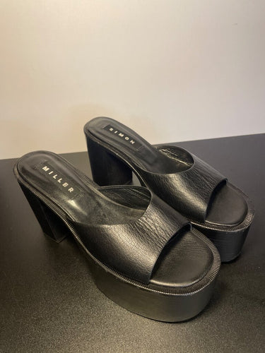 Simon Miller Black Textured Leather Platform Slide Sandals sz 39