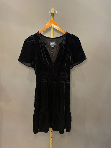 Maeve by Anthropologie Black Velvet Smocked V-Neck Mini Dress sz X-SMALL