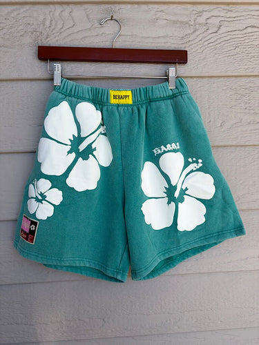 Sabbi Hibiscus Print Fleece Shorts in Green