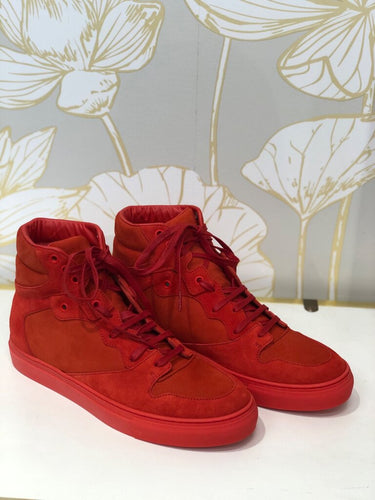 Balenciaga Red Suede Multimaterial High Top Sneakers sz 40