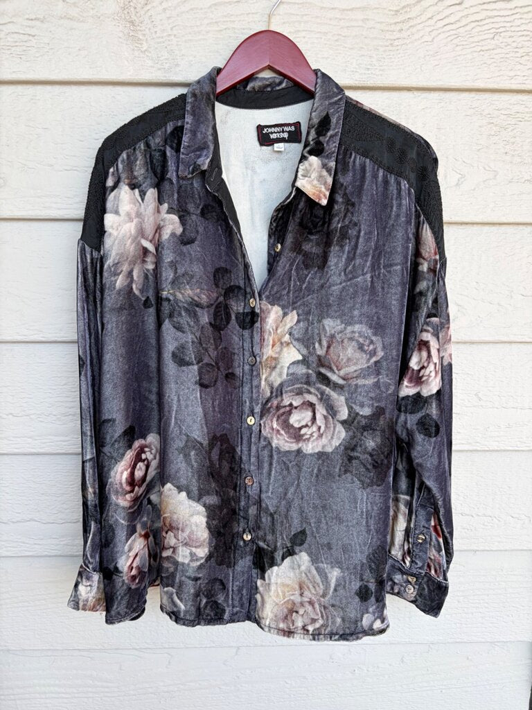 Johnny Was Workshop Velvet Floral Long Sleeve Blouse sz L