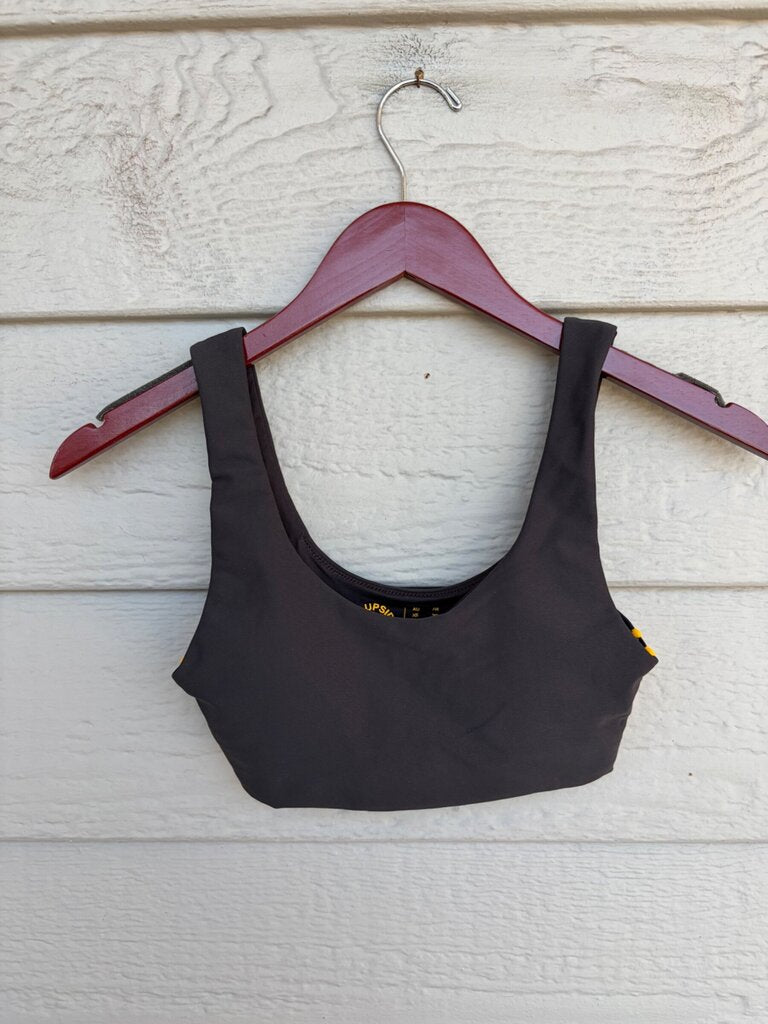 The Upside Black Sports Bra with Yellow Stripes sz XS