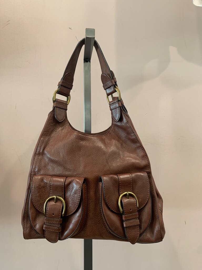 Banana Republic Brown Pebbled Leather Buckle Hobo Bag