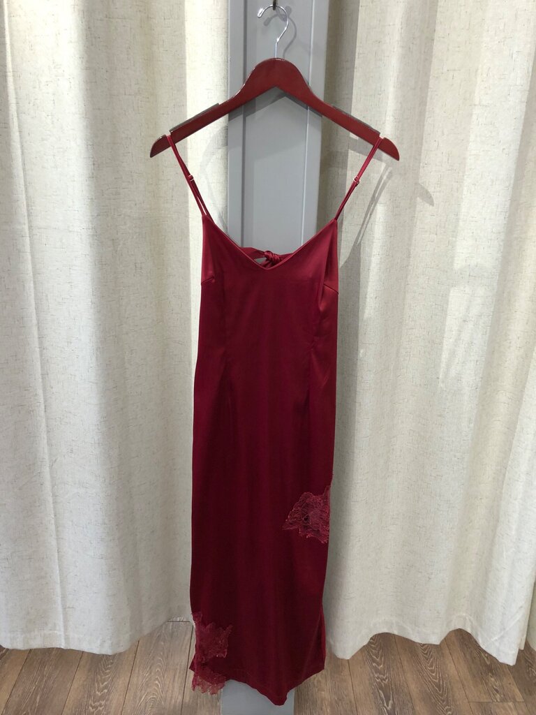 Allina Liu Red Lace-Trim Satin Slip Dress sz 2