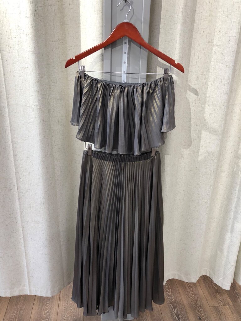 Anthropologie Pleated Metallic Two-Piece Set sz 2
