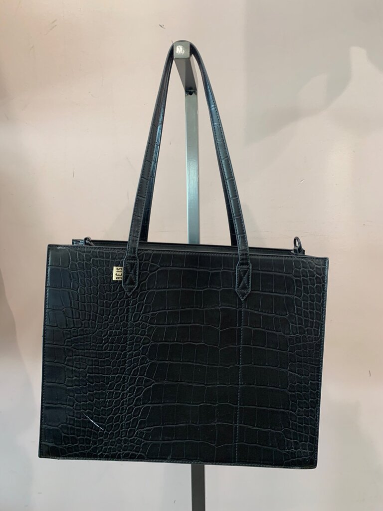 Béis Black Croc-Embossed The Work Tote