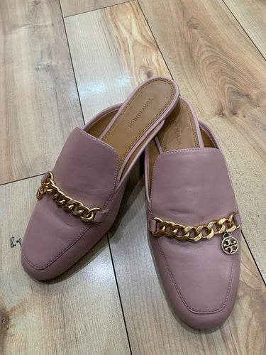 Tory Burch Pink Leather Chain Link Mules sz 7 M